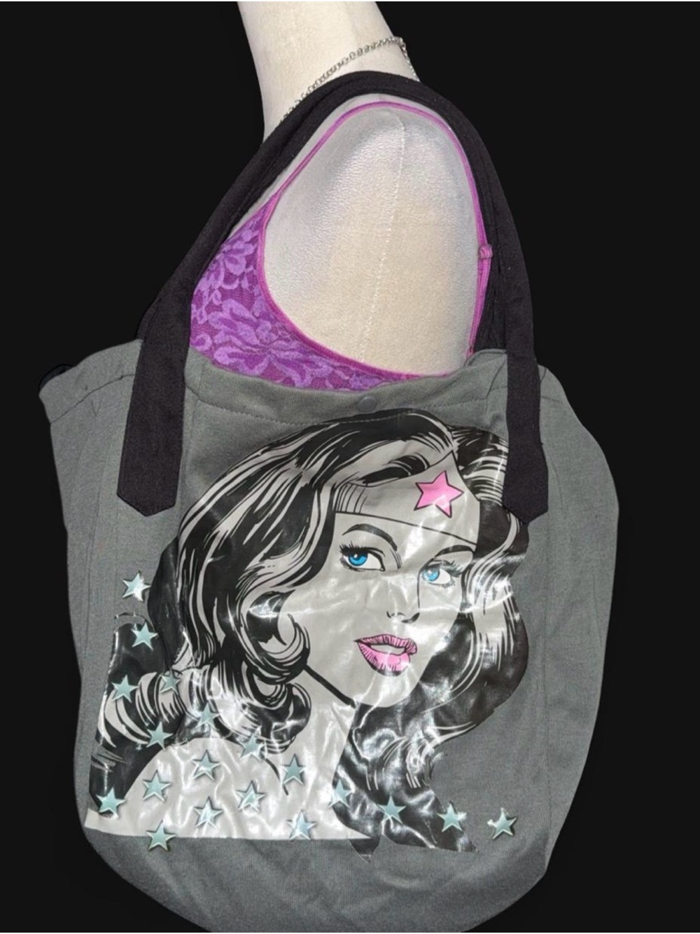 DC Comics Gray Wonder Woman Tote with Pink and Blue Accents